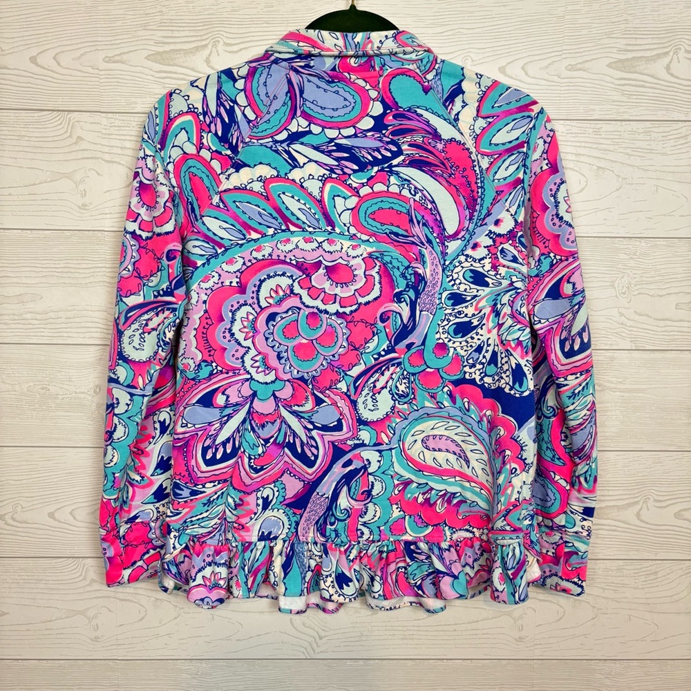 Lilly Pulitzer Killian Popover Pullover Pink Tropics Ruffle Hem Size XXS - Picture 7 of 11
